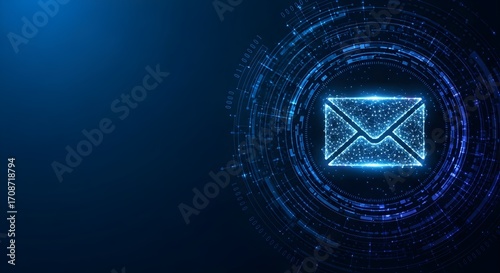 Digital Communication Concept with Polygonal Envelope Icon on Abstract Futuristic Background
