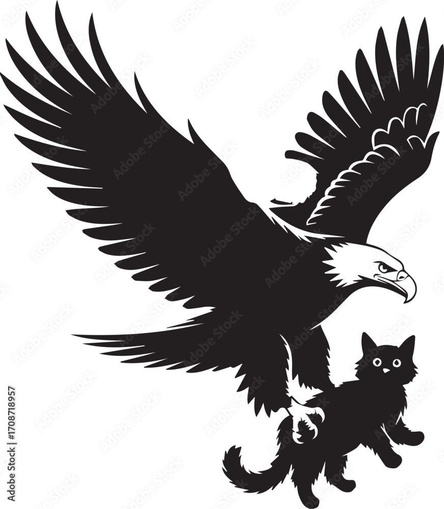 Fototapeta premium Majestic Eagle Carrying a Black Cat in its Talons, Vector Art