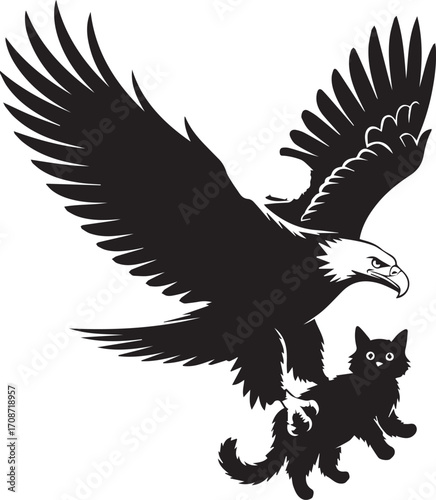 Majestic Eagle Carrying a Black Cat in its Talons, Vector Art