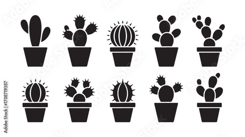 Black and white cactus vector set, cactus silhouette, cactus art, cactus illustration, cactus graphic