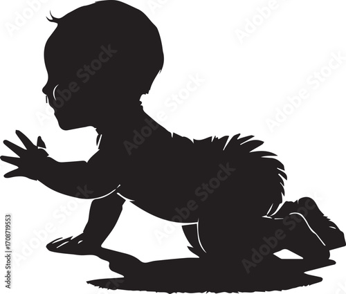Silhouette of a baby crawling on a white background