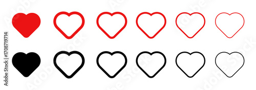 Heart Icon Set with Fill and Outline Styles Vector Illustration for UI Elements Social Media App Design