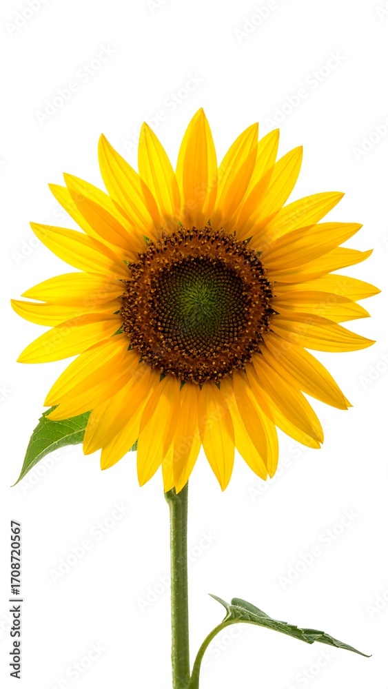 Obraz premium Single sunflower against white