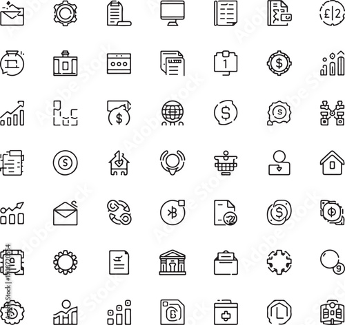Payment line icons set. Cash money, coins in hand, credit card, wallet, bank check, cashless pay, receipt, contactless purchase vector illustration. 