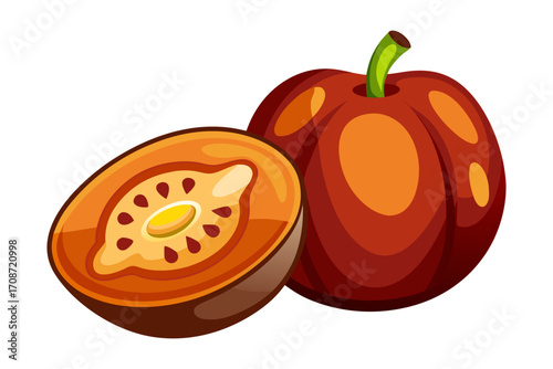 Fruits Flat Design Icon Set and Colorful & Healthy Illustration