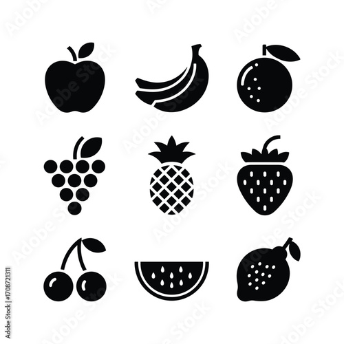 Wallpaper Mural Collection of fresh fruit icons including apple banana orange pineapple strawberry cherry and watermelon Torontodigital.ca