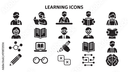 Learning education study knowledge school student book icon set vector illustration graphic design