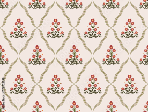 Vector Hand drawn colourful geometric flowers Motifs African boho paisley, seamless patterns with floral for fabric Ethnic Indian Pattern, textiles, clothing, wrapping paper, backdrop, banner.
