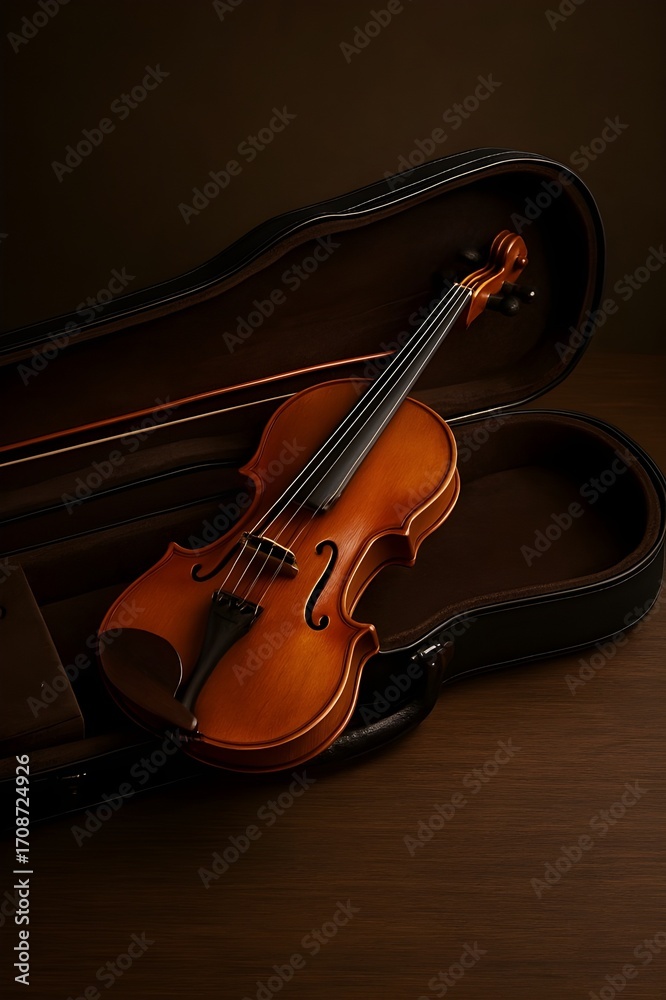 Fototapeta premium Wooden Violin Resting in Open Case