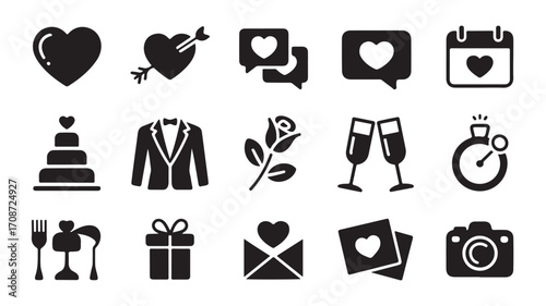 Wedding planning checklist icons vector set for love celebration and marriage ceremony decoration design
