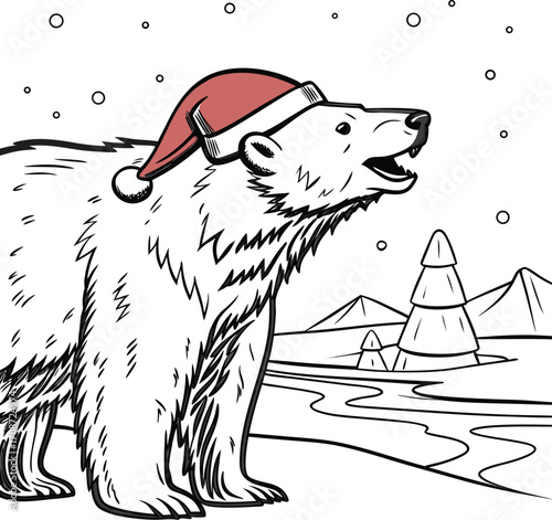 Vector cartoon drawing of a cute polar bear head, a mammal found in nature and wildlife, isolated in a winter setting