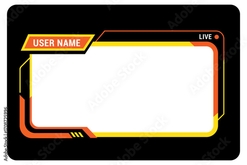 Vector art of futuristic streaming overlay with user name and live indicator