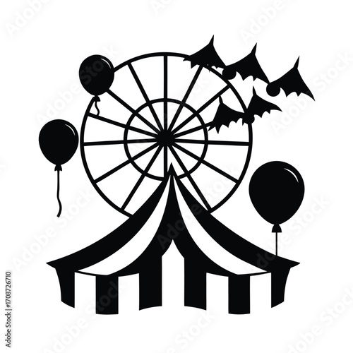 Haunted Carnival with Ferris Wheel and Balloons