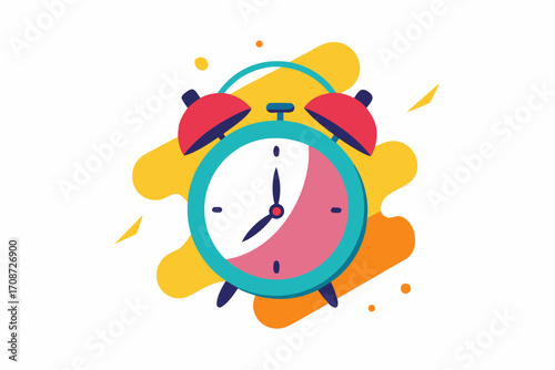 Funny cartoon alarm clock vector illustration with bell isolated on white background for morning time and appointment reminder