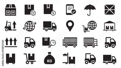 Delivery logistics shipping distribution transportation supply chain management icons vector set design 100