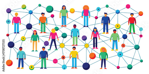Colorful Network of Connected People Representing Social Connections and Community Keywords: people, connected, network
