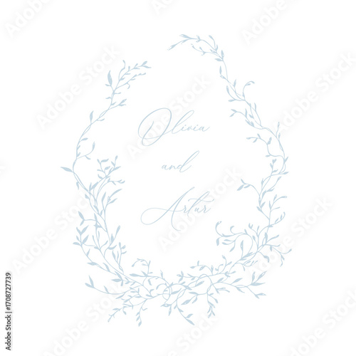 Wedding hand drawn line floral frame. Vintage wedding greenery wreath. Vector illustration botanical decoration elements for wedding invitation, label, branding business identity, greeting card