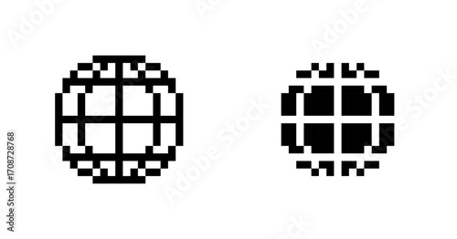 Pixelated globe icons, internet and world symbol, vector illustration, Pixel art.