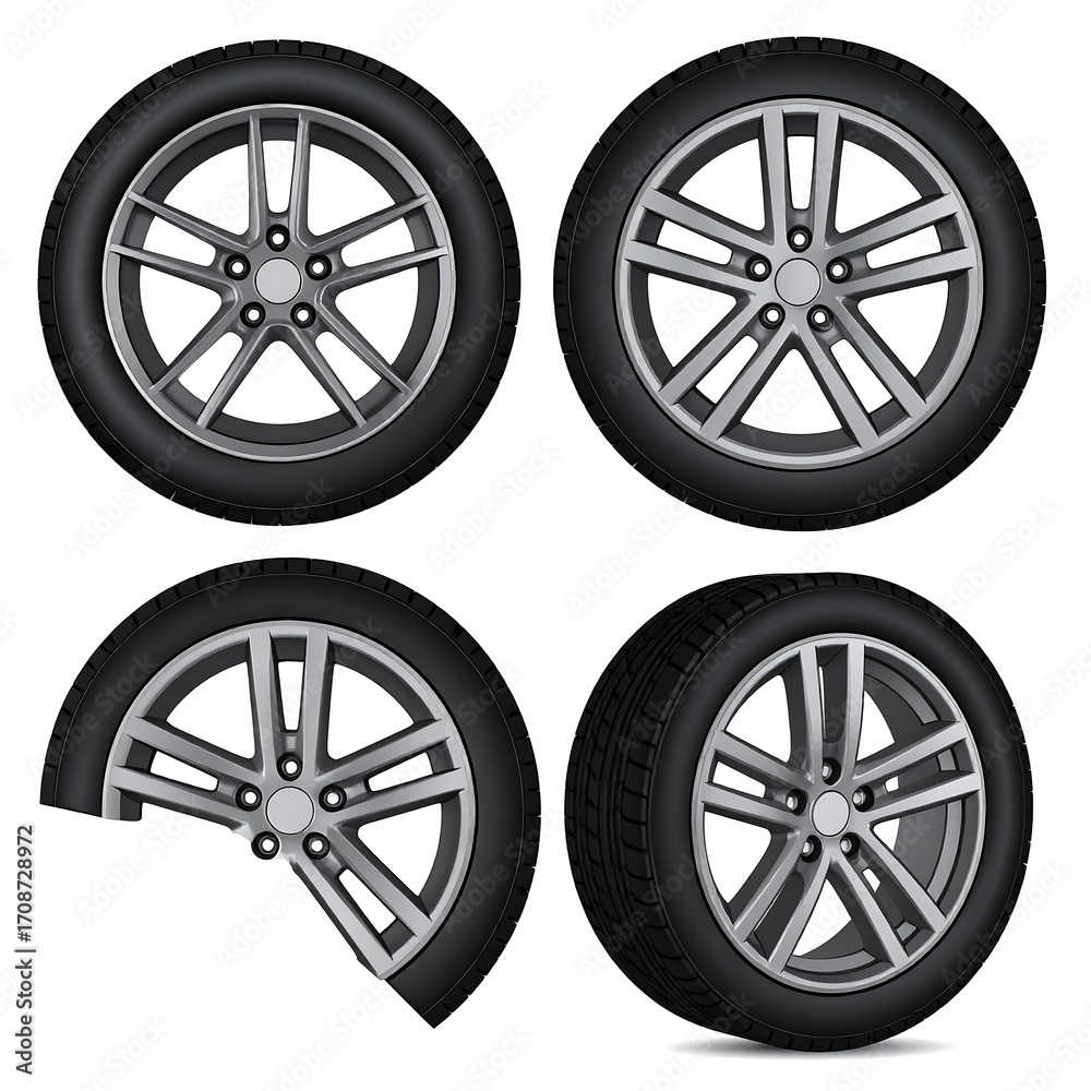 Obraz premium Car wheels in various perspectives