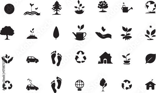Eco friendly icons vector set for environment and nature conservation sustainability and green energy 100