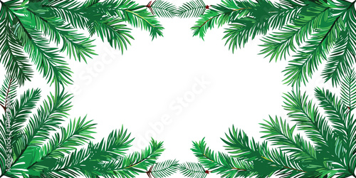 Green Pine Branches Border on White Background Festive Holiday Frame christmas