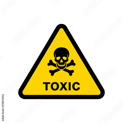 Yellow triangle hazard sign with skull and crossbones indicating toxicity.