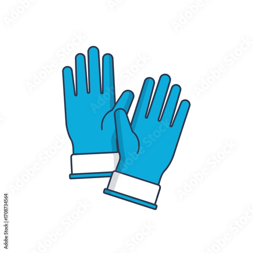 Two blue gloves with white cuffs are isolated on a white background.