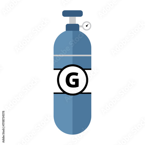 Blue gas cylinder with letter G in circle, isolated on white background.