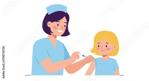 Nurse Administering Vaccine to Child Healthcare Illustration