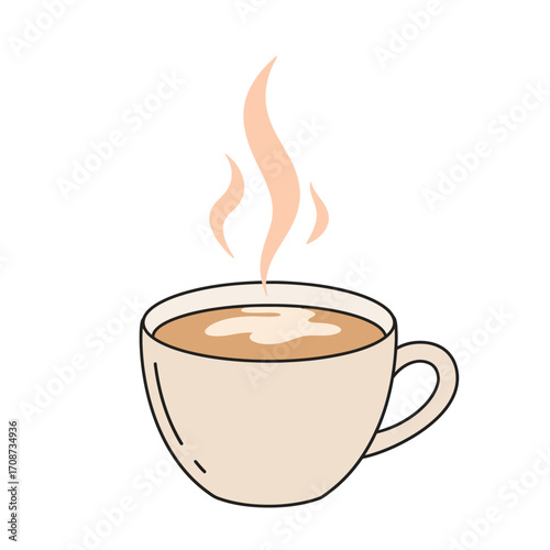 A cup of hot coffee with steam rising, a warm and inviting beverage for a cozy morning or afternoon break