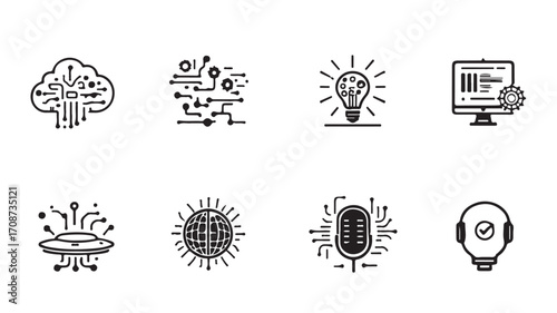 Icons representing ai technology cloud computing and machine learning vector illustration set design
