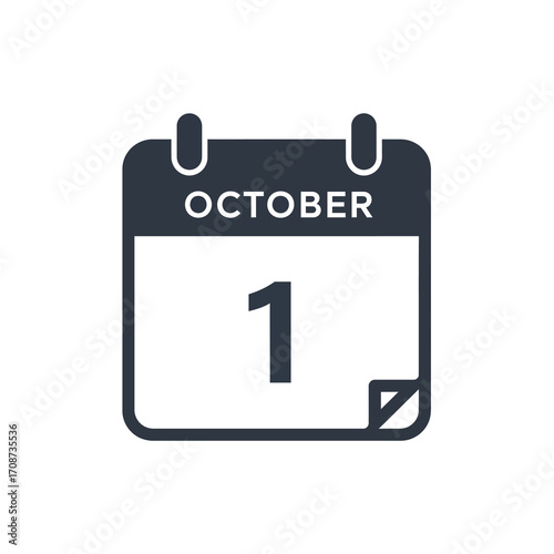 Minimalist calendar icon design clearly indicating the first day of October for effective date tracking and event scheduling purposes