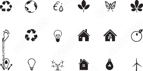 Eco friendly sustainability icons set vector illustration for environmental awareness and green living