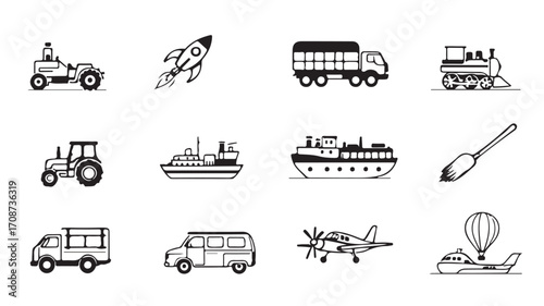 Vector transport icons set transportation vehicle illustration collection design graphic elements  100
