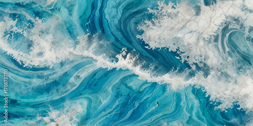 Silver and blue wavy sea ocean marble texture background.