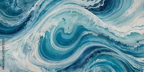
Vector watercolor ocean wave line blue and white background. Ocean sea art with natural template. Seamless soft blue ocean pattern wave water background.
