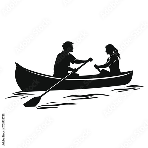 Couple rowing boat together
