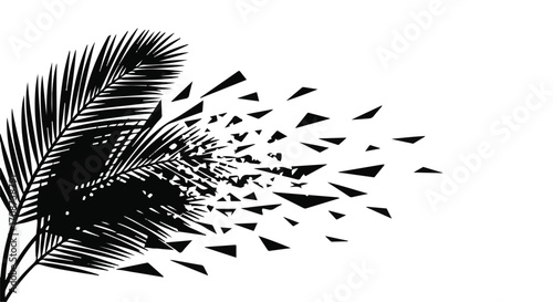 Abstract concept of nature dissolving into geometric fragments on white background