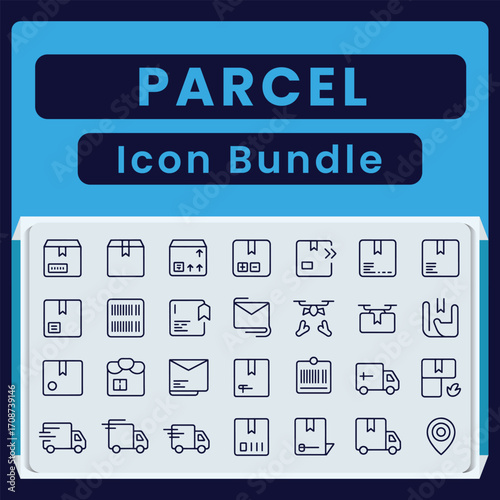 Parcel and delivery service icon bundle with boxes trucks drones and mail parcel icon delivery icon