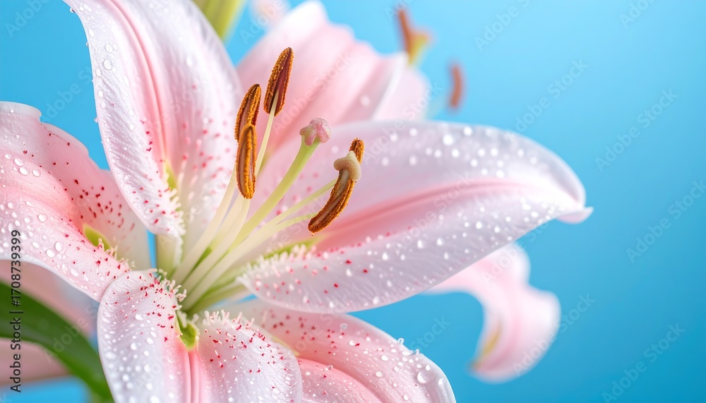 Fototapeta premium Close-up of pink lilies with water droplets