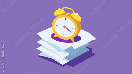 An alarm clock on a stack of books symbolizes the valuable concept that time is money in business and education
