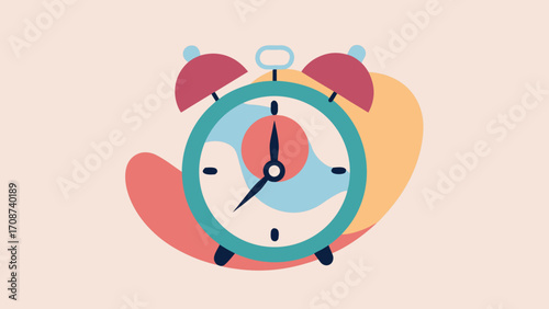 A retro funny alarm clock vector with a ringing bell reminds you of the morning deadline