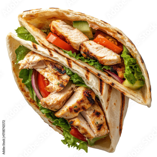 Grilled Chicken Wrap with Fresh Vegetables in Soft Tortilla, Perfect for Healthy Eating and Quick Meals on transparent background