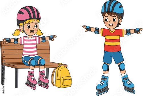 Happy cartoon children jumping together, smiling kids illustration, cute boys and girls characters, playful fun group, cheerful childhood, isolated vector background