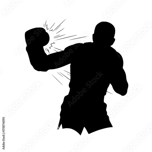 Powerful boxer delivering a knockout punch with dynamic energy radiating outwards