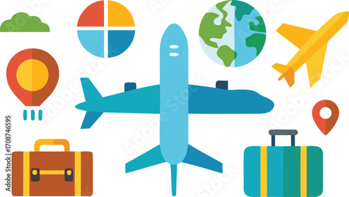 Airplane travel icons pack vector illustration scalable eps flat design elements