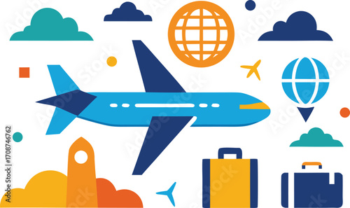Airplane and travel icons pack vector illustration scalable eps for your next adventure