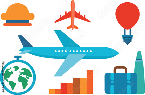 Vector airplane and travel icons pack scalable illustration for eps files destination graphics