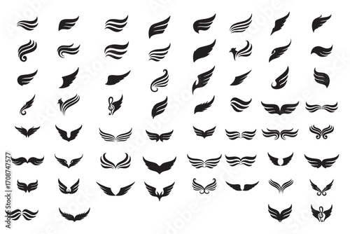 set of black and white vector silhouettes of birds
