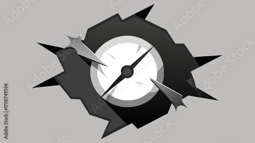 An eerie Halloween ghost and a bat-wielding witch fly past a creepy clock face illustration